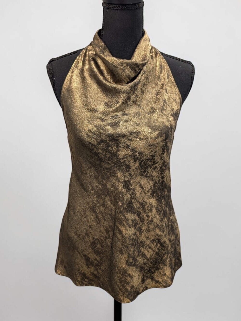 Veronica Beard Devonne Lame Brass Metallic Halter Cowl Top 4